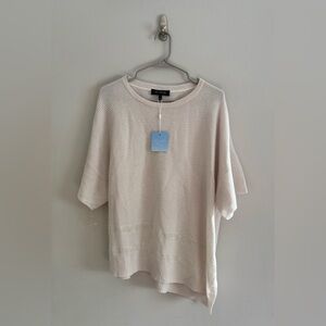 NWT St John Neutral Embellished Asymmetric Cashmere Sweater MSP $625 | Size L